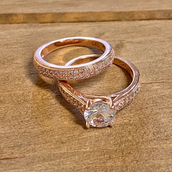 18k Rose Gold Filled Simulated Diamond Bridal Set - Picture 7 of 11